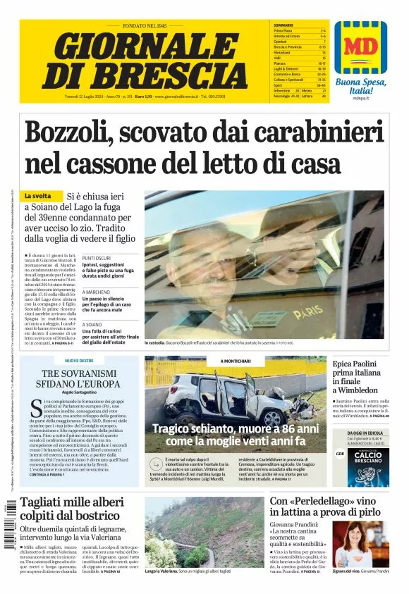 Prima-pagina-giornale di brescia-oggi-edizione-del-2024-07-12